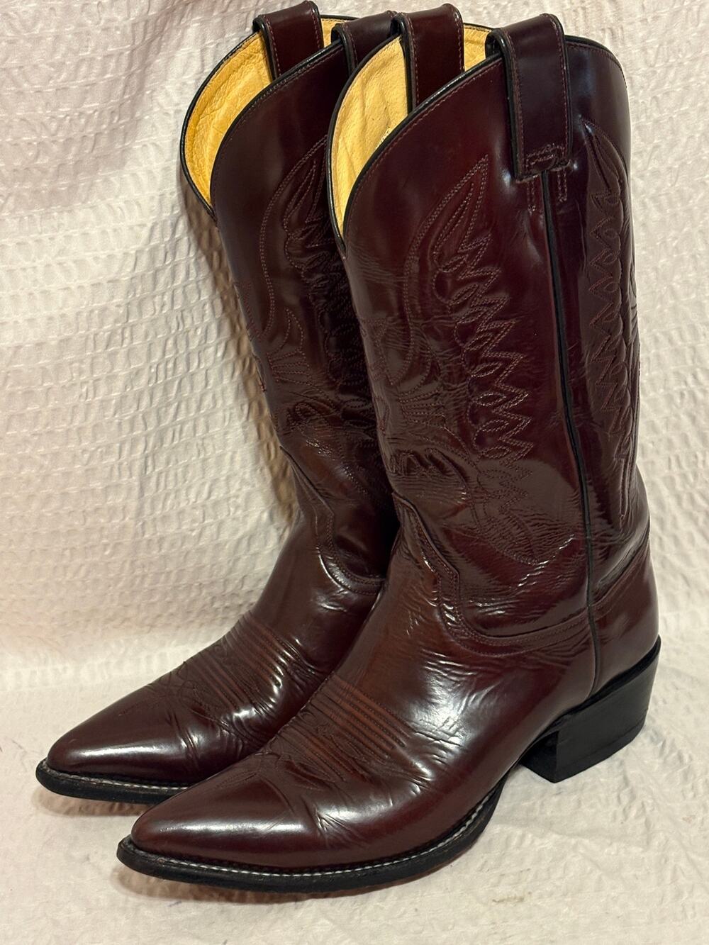 Vtg MURO Handcrafted Mexico Burgundy Leather Cowboy Boots Barely Worn Men’s 9.5